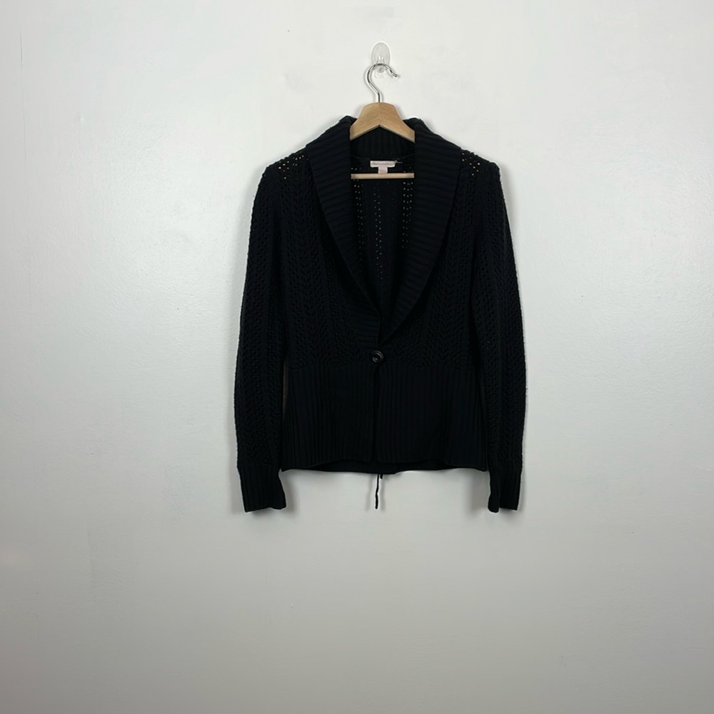 Austin Reed London Merino wool Cardigan Sweater Womens Small One Button Black